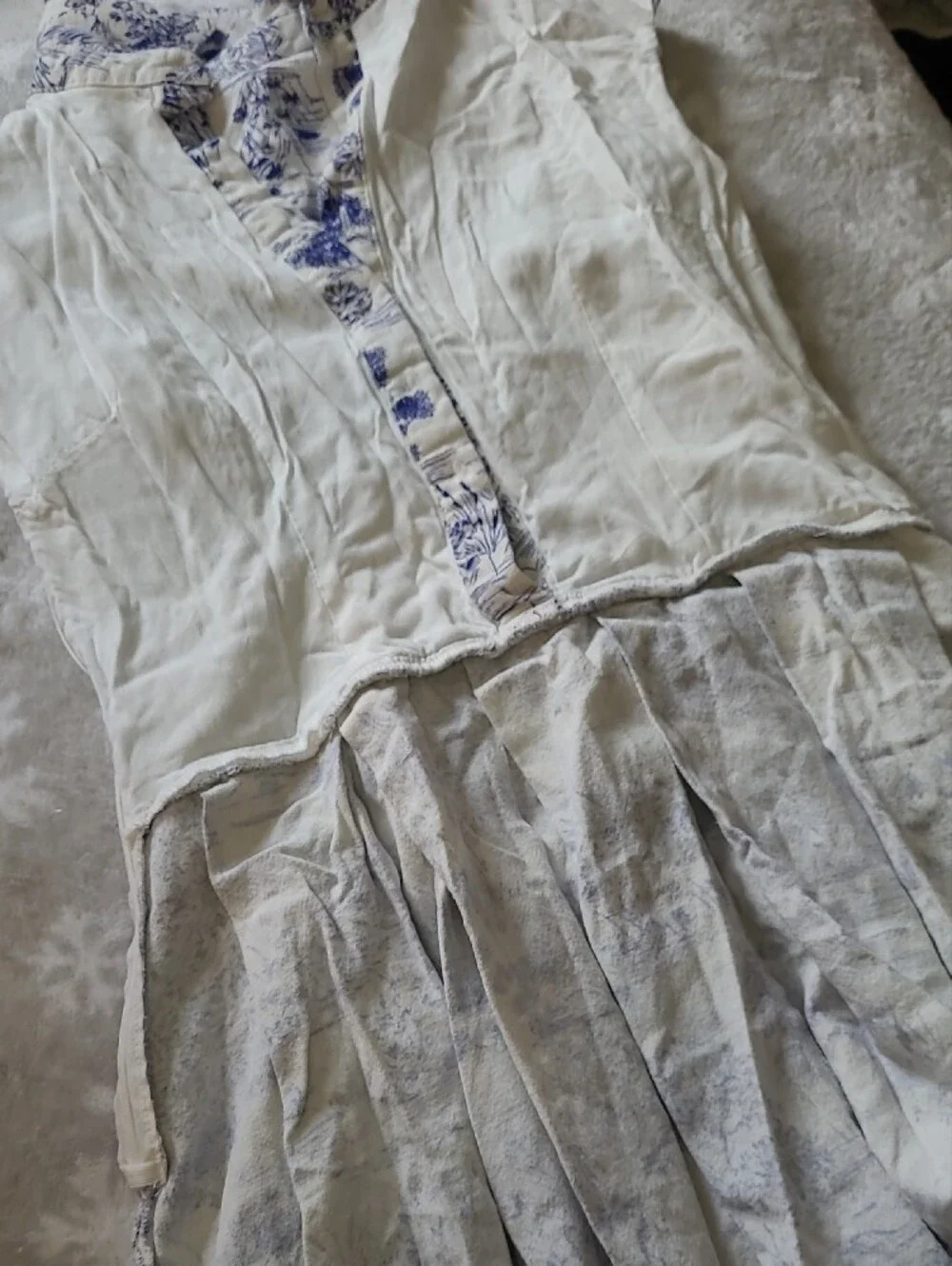 Olivaceous White and Blue Floral Collared Mini Dress